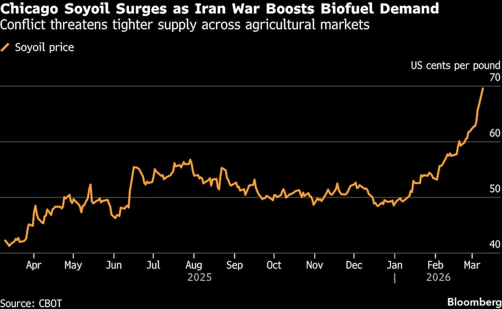 Chicago Soyoil Surges as Iran War Boosts Biofuel Demand | Conflict threatens tighter supply across agricultural markets Chicago Soyoil Surges as Iran War Boosts Biofuel Demand | Conflict threatens tighter supply across agricultural markets