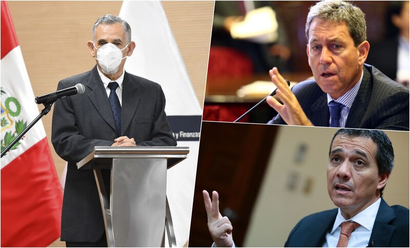 Al lado izquierdo, Pedro Francke, ministro de Economía del Perú, da su primer discurso en el MEF. Al lado derecho, los extitulares del MEF Alfredo Thorne (esquina derecha superior) y Alonso Segura (esquina derecha inferior). Al lado izquierdo, Pedro Francke, ministro de Economía del Perú, da su primer discurso en el MEF. Al lado derecho, los extitulares del MEF Alfredo Thorne (esquina derecha superior) y Alonso Segura (esquina derecha inferior).