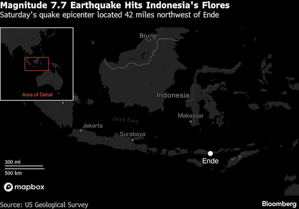 Magnitude 7.7 Earthquake Hits Indonesia's Flores | Saturday's quake epicenter located 42 miles northwest of Ende Magnitude 7.7 Earthquake Hits Indonesia's Flores | Saturday's quake epicenter located 42 miles northwest of Ende