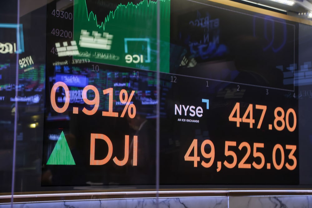 Dow Jones Industrial Average (DJI) index information on the floor of the New York Stock Exchange (NYSE) in New York, US, on Thursday, Jan. 22, 2026. BitGo Holdings Inc. shares opened 25% above their IPO price, after the crypto firm and some of its backers raised $212.8 million in a US initial public offering. Photographer: Michael Nagle/Bloomberg Dow Jones Industrial Average (DJI) index information on the floor of the New York Stock Exchange (NYSE) in New York, US, on Thursday, Jan. 22, 2026. BitGo Holdings Inc. shares opened 25% above their IPO price, after the crypto firm and some of its backers raised $212.8 million in a US initial public offering. Photographer: Michael Nagle/Bloomberg