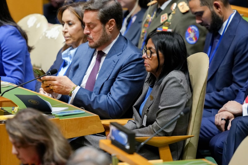 Delcy Rodríguez, presidenta interina de Venezuela, durante la Asamblea General de las Naciones Unidas en Nueva York. Fotógrafa: Angelina Katsanis/Bloomberg. Delcy Rodríguez, presidenta interina de Venezuela, durante la Asamblea General de las Naciones Unidas en Nueva York. Fotógrafa: Angelina Katsanis/Bloomberg.