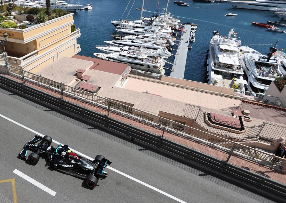 Mercedes’s Finnish driver Valtteri Bottas competes at the Monaco F1 Grand Prix on May 23, 2021. The storied course runs through the heart of the city, while Miami’s race is held 20 miles outside of town.
Mercedes’s Finnish driver Valtteri Bottas competes at the Monaco F1 Grand Prix on May 23, 2021. The storied course runs through the heart of the city, while Miami’s race is held 20 miles outside of town.