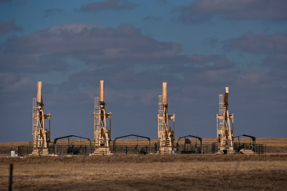 Pumpjacks near Three Rivers, Texas, US, on Sunday, March 1, 2026. Oil surged by the most in four years, as the US-Israeli war against Iran plunged the global crude market into turmoil, with the effective closure of the Strait of Hormuz. Photographer: Eddie Seal/Bloomberg Pumpjacks near Three Rivers, Texas, US, on Sunday, March 1, 2026. Oil surged by the most in four years, as the US-Israeli war against Iran plunged the global crude market into turmoil, with the effective closure of the Strait of Hormuz. Photographer: Eddie Seal/Bloomberg