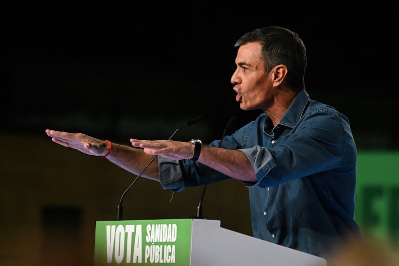 El presidente del Gobierno español, Pedro Sánchez, pronuncia un discurso durante el mitin de clausura de la campaña del Partido Socialista Obrero Español (PSOE) para las elecciones autonómicas de Andalucía, celebrado en Sevilla el 15 de mayo de 2026. El presidente del Gobierno español, Pedro Sánchez, pronuncia un discurso durante el mitin de clausura de la campaña del Partido Socialista Obrero Español (PSOE) para las elecciones autonómicas de Andalucía, celebrado en Sevilla el 15 de mayo de 2026.