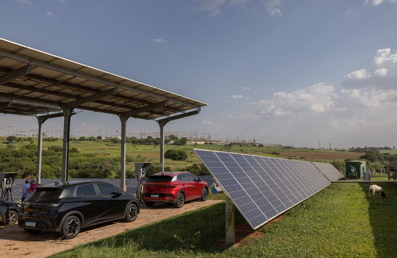 Una estación de recarga solar en la planta de producción de paneles solares y chasis de autobuses eléctricos de BYD Co. en Campinas, estado de São Paulo, Brasil.
Fotógrafo: Jonne Roriz/Bloomberg Una estación de recarga solar en la planta de producción de paneles solares y chasis de autobuses eléctricos de BYD Co. en Campinas, estado de São Paulo, Brasil.
Fotógrafo: Jonne Roriz/Bloomberg