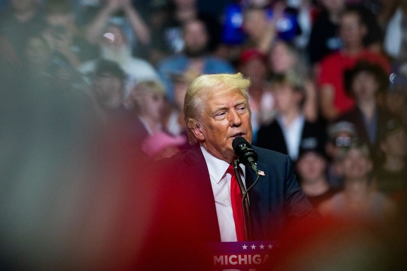 Former President Donald Trump speaks during a campaign event in Grand Rapids, Michigan, on July 20.Photographer: Emily Elconin/Bloomberg Former President Donald Trump speaks during a campaign event in Grand Rapids, Michigan, on July 20.Photographer: Emily Elconin/Bloomberg