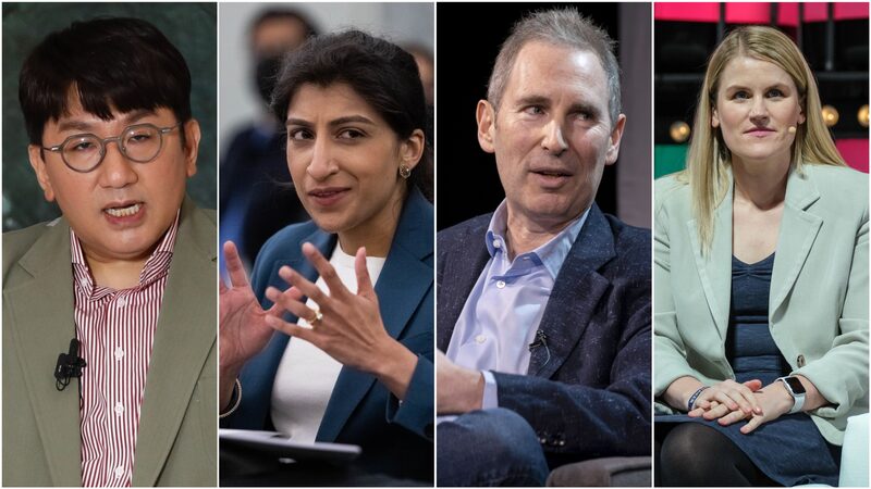 Bang Si-Hyuk, Fundador de Hybe Co.; Lina Khan, presidenta de la Comisión Federal de Comercio de EE.UU.; Andy Jassy, CEO y presidente de Amazon.com Inc.; Frances Haugen, denunciante y exgerente de producto de Facebook Inc. Bang Si-Hyuk, Fundador de Hybe Co.; Lina Khan, presidenta de la Comisión Federal de Comercio de EE.UU.; Andy Jassy, CEO y presidente de Amazon.com Inc.; Frances Haugen, denunciante y exgerente de producto de Facebook Inc.