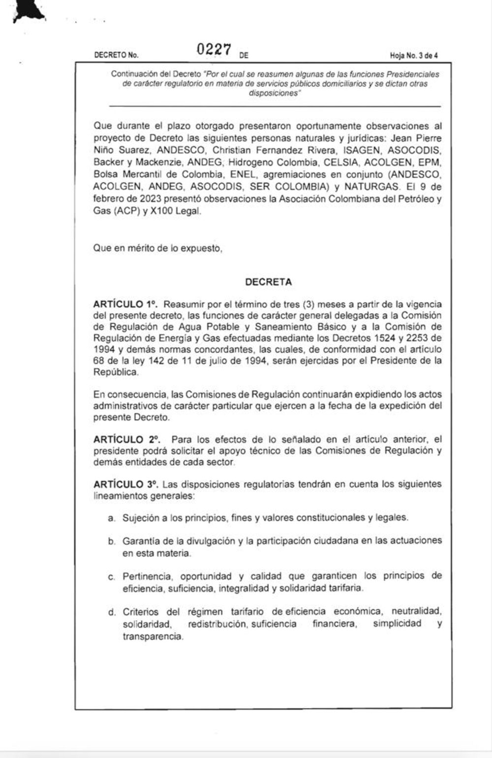Decreto servicios públicos Decreto servicios públicos
