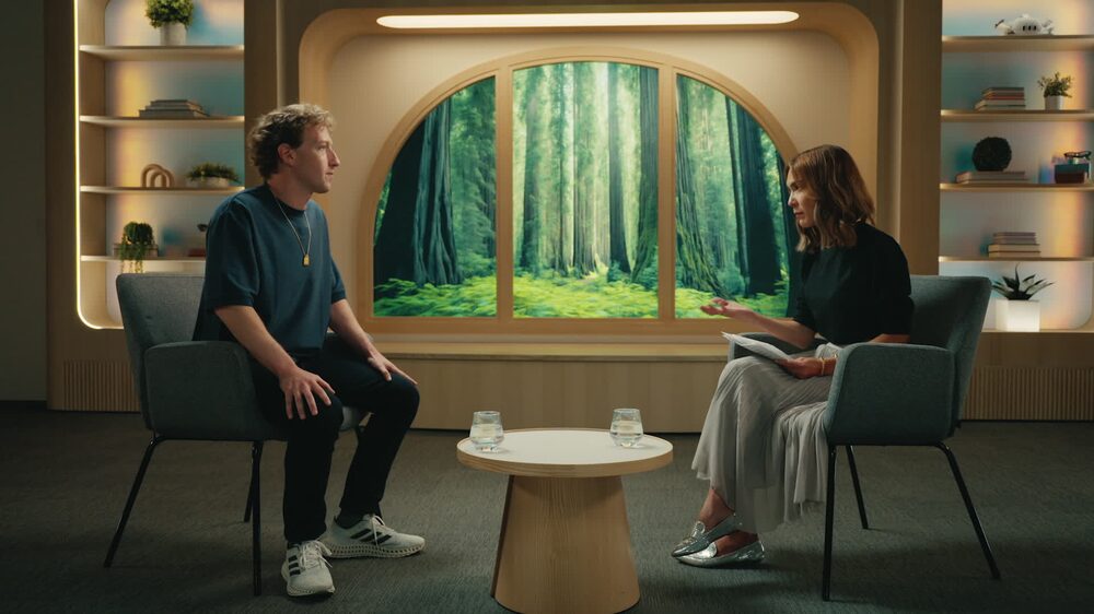 Mark Zuckerberg durante a entrevista ao programa "The Circuit with Emily Chang", da Bloomberg, gravado na última quinta-feira (18) e que será transmitido nesta terça (23) Mark Zuckerberg durante a entrevista ao programa "The Circuit with Emily Chang", da Bloomberg, gravado na última quinta-feira (18) e que será transmitido nesta terça (23)