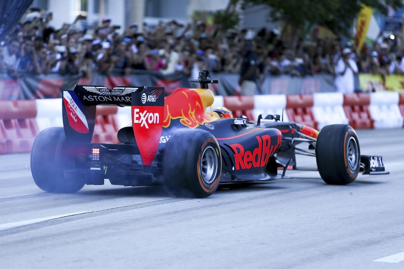 A RedBull racing car in Miami. A RedBull racing car in Miami.