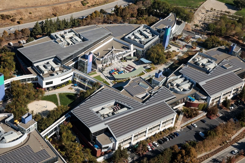 The Googleplex corporate headquarters building stands in this aerial photograph taken above Mountain View, California, U.S., on Wednesday, Oct. 23, 2019. Alphabet Inc. shares are on the cusp of a record ahead of the company's third-quarter earnings results due Monday afternoon. The Googleplex corporate headquarters building stands in this aerial photograph taken above Mountain View, California, U.S., on Wednesday, Oct. 23, 2019. Alphabet Inc. shares are on the cusp of a record ahead of the company's third-quarter earnings results due Monday afternoon.