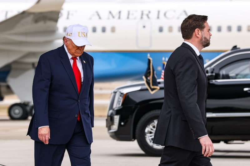 US President Donald Trump, left, and Vice President JD Vance during a dignified transfer at Dover Air Force Base in Dover, Delaware, US, on Saturday, March 7, 2026. President Donald Trump honored six US servicemembers killed in Kuwait during the war with Iran, attending a solemn ceremony as their remains returned to home soil. Photographer: Valerie Plesch/Bloomberg US President Donald Trump, left, and Vice President JD Vance during a dignified transfer at Dover Air Force Base in Dover, Delaware, US, on Saturday, March 7, 2026. President Donald Trump honored six US servicemembers killed in Kuwait during the war with Iran, attending a solemn ceremony as their remains returned to home soil. Photographer: Valerie Plesch/Bloomberg