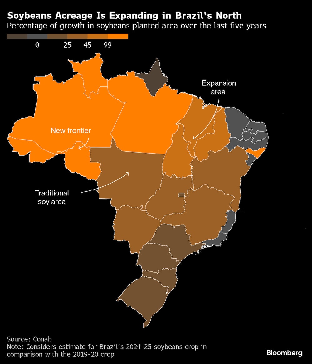 La superficie dedicada a la soja aumenta en el norte de Brasil. La superficie dedicada a la soja aumenta en el norte de Brasil.