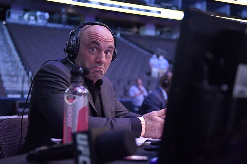 Announcer Joe Rogan reacts during UFC 249 at VyStar Veterans Memorial Arena on May 09, 2020 in Jacksonville, Florida. Announcer Joe Rogan reacts during UFC 249 at VyStar Veterans Memorial Arena on May 09, 2020 in Jacksonville, Florida.