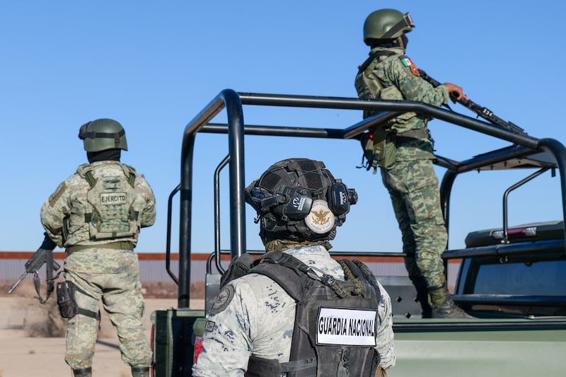 Members of the Mexican National Guard and the Army patrol the Rio Grande, along the US-Mexico border in Juarez, Chihuahua state, Mexico, on Wednesday, Feb. 5, 2025. Presidents Donald Trump and Claudia Sheinbaum agreed that Mexico would send 10,000 National Guard officers to the border to help stem the flow of fentanyl and migration into the US, a key demand from Trump for it to avoid tariffs. Photographer: David Peinado/Bloomberg Members of the Mexican National Guard and the Army patrol the Rio Grande, along the US-Mexico border in Juarez, Chihuahua state, Mexico, on Wednesday, Feb. 5, 2025. Presidents Donald Trump and Claudia Sheinbaum agreed that Mexico would send 10,000 National Guard officers to the border to help stem the flow of fentanyl and migration into the US, a key demand from Trump for it to avoid tariffs. Photographer: David Peinado/Bloomberg