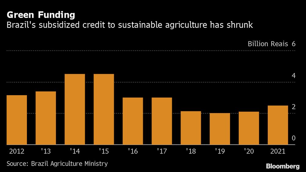Los créditos subsidiados a la agricultura sustentable en Brasil han disminuido. Los créditos subsidiados a la agricultura sustentable en Brasil han disminuido.