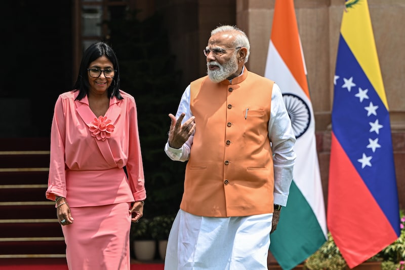Delcy Rodriguez junto a Narendra Modi en la Casa Hyderabad en Nueva Delhi, 4 de junio. Delcy Rodriguez junto a Narendra Modi en la Casa Hyderabad en Nueva Delhi, 4 de junio.
