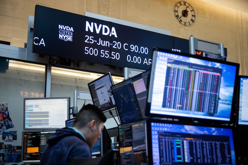 Señalización de Nvidia Corp. en el piso de la Bolsa de Valores de Estados Unidos (AMEX) en la Bolsa de Valores de Nueva York (NYSE). Fotógrafo: Michael Nagle/Bloomberg Señalización de Nvidia Corp. en el piso de la Bolsa de Valores de Estados Unidos (AMEX) en la Bolsa de Valores de Nueva York (NYSE). Fotógrafo: Michael Nagle/Bloomberg