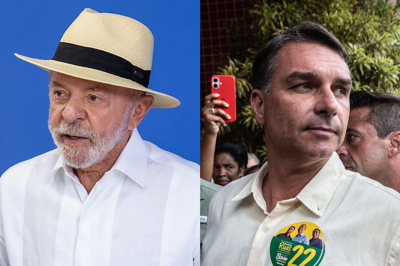 Luiz Inácio Lula da Silva, left, and Flávio Bolsonaro during the general election on Sunday morning. Luiz Inácio Lula da Silva, left, and Flávio Bolsonaro during the general election on Sunday morning.