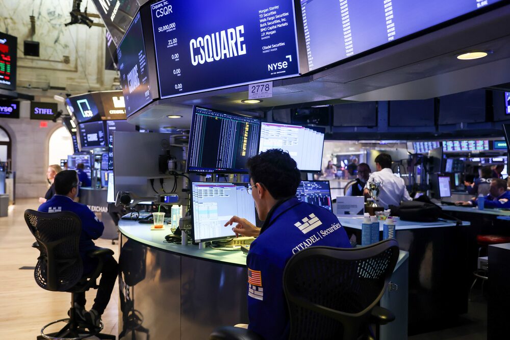 Csquare Inc. signage as traders work during the company's initial public offering (IPO) on the floor of the New York Stock Exchange (NYSE) in New York, US, on Thursday, July 16, 2026. Csquare Inc. raised $1.05 billion after pricing its initial public offering below a marketed range on Wednesday. Photographer: Michael Nagle/Bloomberg Csquare Inc. signage as traders work during the company's initial public offering (IPO) on the floor of the New York Stock Exchange (NYSE) in New York, US, on Thursday, July 16, 2026. Csquare Inc. raised $1.05 billion after pricing its initial public offering below a marketed range on Wednesday. Photographer: Michael Nagle/Bloomberg