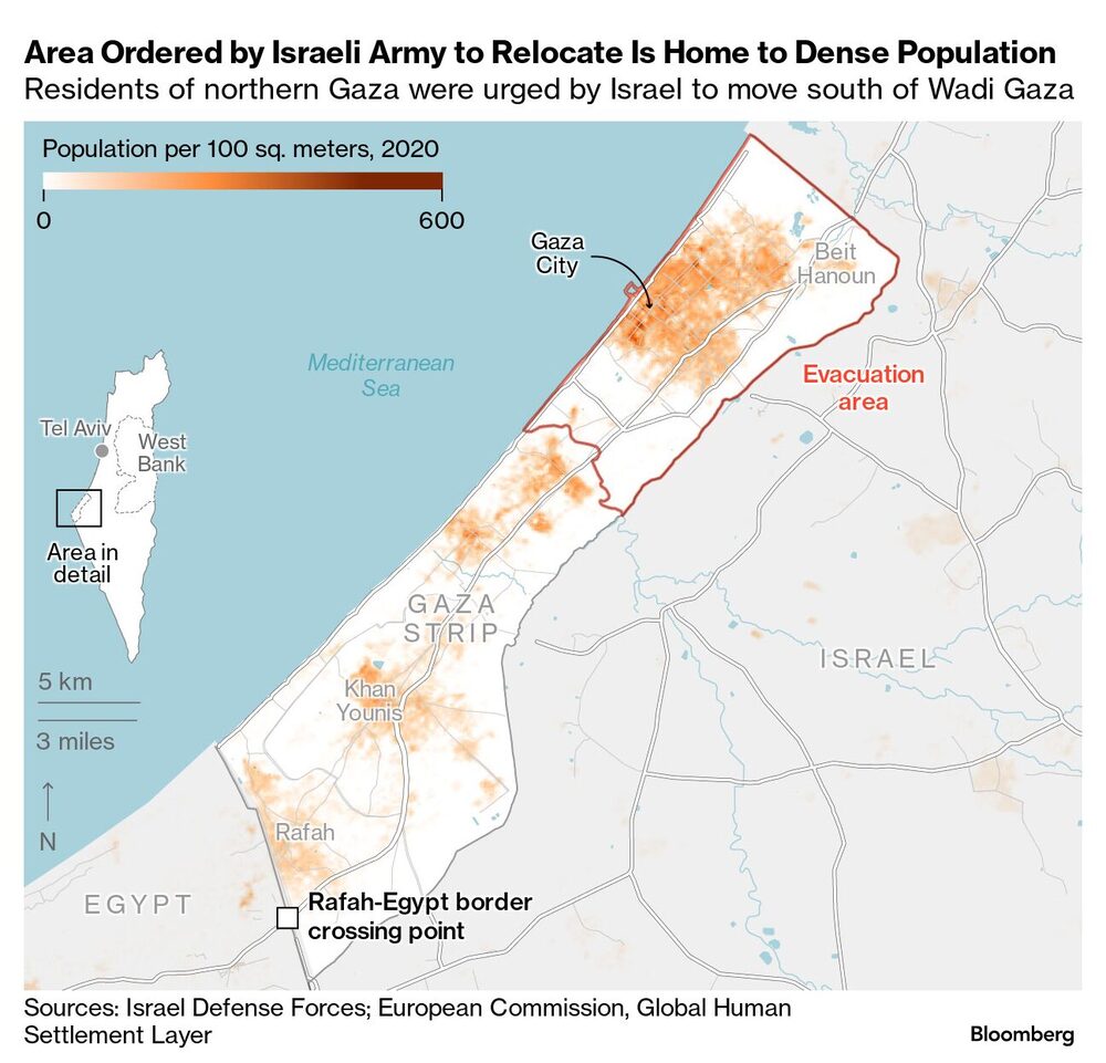 Area Ordered by Israeli Army to Relocate Is Home to Dense Population | Residents of northern Gaza were urged by Israel to move south of Wadi Gaza Area Ordered by Israeli Army to Relocate Is Home to Dense Population | Residents of northern Gaza were urged by Israel to move south of Wadi Gaza