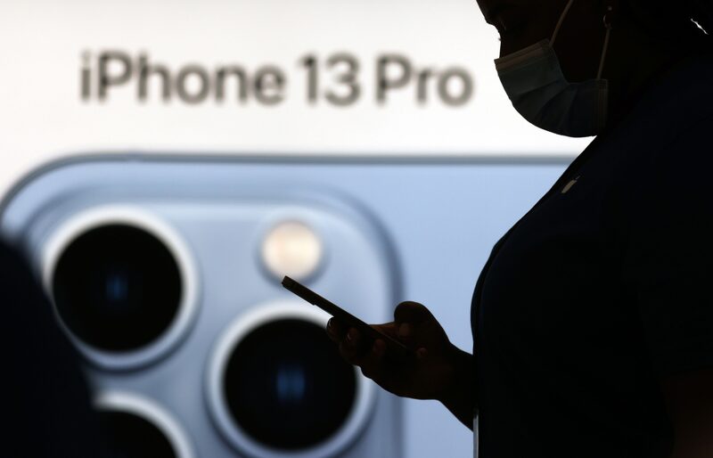 An iPhone 13 Pro advert in the Apple Inc. store on Regent Street in London, U.K., on Friday, Sept. 24, 2021. Apple is releasing its iPhone 13 lineup on Friday, testing whether new camera technology and aggressive carrier deals will get shoppers to snap up a modest update of last year's model. Photographer: Chris Ratcliffe/Bloomberg An iPhone 13 Pro advert in the Apple Inc. store on Regent Street in London, U.K., on Friday, Sept. 24, 2021. Apple is releasing its iPhone 13 lineup on Friday, testing whether new camera technology and aggressive carrier deals will get shoppers to snap up a modest update of last year's model. Photographer: Chris Ratcliffe/Bloomberg