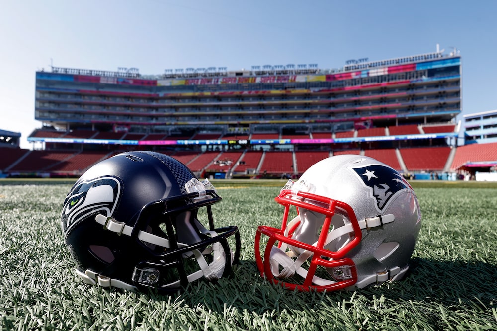 SANTA CLARA, CALIFORNIA- FEBRUARY 4: A general view of the Seattle Seahawks helmet and New England Patriots helmet displayed in inside of the Levi's Stadium prior to Super Bowl LX on February 4, 2026 in Santa Clara, California. (Photo by Don Juan Moore/Getty Images) SANTA CLARA, CALIFORNIA- FEBRUARY 4: A general view of the Seattle Seahawks helmet and New England Patriots helmet displayed in inside of the Levi's Stadium prior to Super Bowl LX on February 4, 2026 in Santa Clara, California. (Photo by Don Juan Moore/Getty Images)