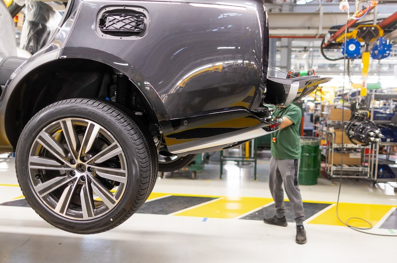 A Jaguar Land Rover vehicle manufacturing in the UK. A Jaguar Land Rover vehicle manufacturing in the UK.