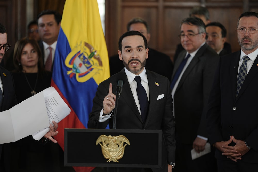 Abelardo de la Espriella, Colombia's president, speaks during a press conference at the San Carlos Palace in Bogota, Colombia, on Wednesday, Aug. 19, 2026. The World Bank has already disbursed $200 million and Colombia is seeking additional funds to finance reconstruction after the earthquake. Photographer: Ivan Valencia/Bloomberg Abelardo de la Espriella, Colombia's president, speaks during a press conference at the San Carlos Palace in Bogota, Colombia, on Wednesday, Aug. 19, 2026. The World Bank has already disbursed $200 million and Colombia is seeking additional funds to finance reconstruction after the earthquake. Photographer: Ivan Valencia/Bloomberg
