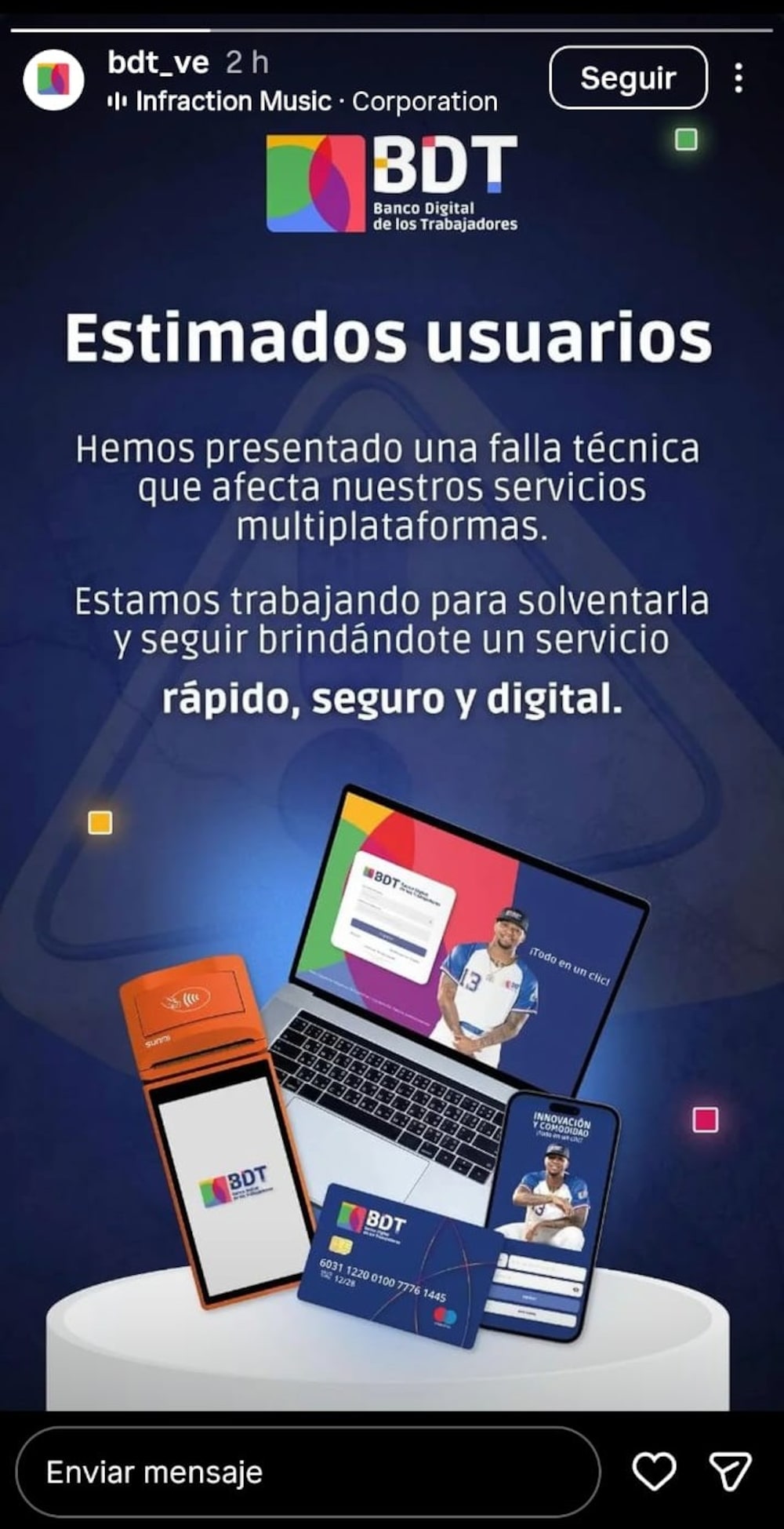 Un pantallazo muestra la historia de Instagram que subió el BDT este martes 26 de mayo para informar sobre las fallas. Un pantallazo muestra la historia de Instagram que subió el BDT este martes 26 de mayo para informar sobre las fallas.