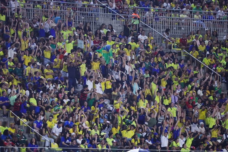 Torcedores celebram o gol de empate da Seleção Brasileira de futebol Torcedores celebram o gol de empate da Seleção Brasileira de futebol