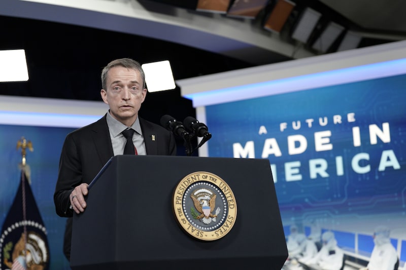 Patrick Gelsinger, chief executive officer of Intel Corp., speaks on semiconductors in the Eisenhower Executive Office Building in Washington, D.C., U.S., on Friday, Jan. 21, 2022. Patrick Gelsinger, chief executive officer of Intel Corp., speaks on semiconductors in the Eisenhower Executive Office Building in Washington, D.C., U.S., on Friday, Jan. 21, 2022.