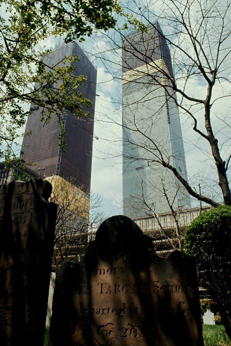 The World Trade Center rises above St. Paul’s Churchyard, 1970. The World Trade Center rises above St. Paul’s Churchyard, 1970.