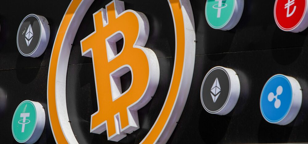 Bitcoin and cryptocurrency symbols. Bitcoin and cryptocurrency symbols.