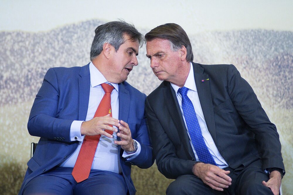 Jair Bolsonaro, Brazil's president, speaks to Ciro Nogueira, Brazil's chief of staff. Jair Bolsonaro, Brazil's president, speaks to Ciro Nogueira, Brazil's chief of staff.