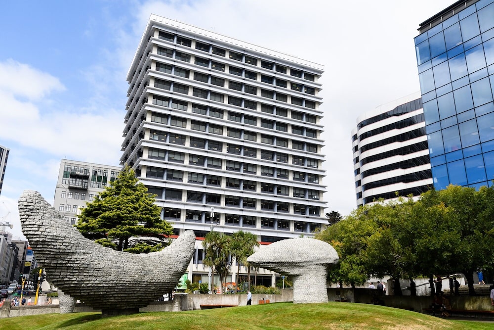 El edificio del Banco de la Reserva de Nueva Zelanda (RBNZ) en Wellington, Nueva Zelanda. El edificio del Banco de la Reserva de Nueva Zelanda (RBNZ) en Wellington, Nueva Zelanda.