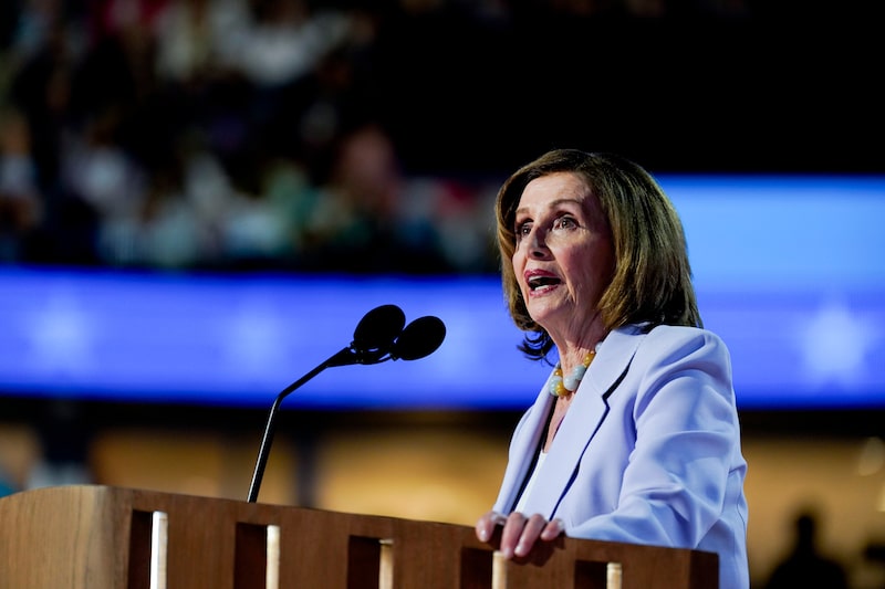 Representative Nancy Pelosi, a Democrat from California, speaks during the Democratic National Convention (DNC) at the United Center in Chicago, Illinois, US, on Wednesday, Aug. 21, 2024. The Democratic National Convention this week marks the ceremonial crowning of Vice President Kamala Harris and Minnesota Governor Tim Walz as the party's presidential nominees, capping off a whirlwind month for Democrats who quickly coalesced behind the new ticket after President Joe Biden dropped out of the race in July. Photographer: Al Drago/Bloomberg Representative Nancy Pelosi, a Democrat from California, speaks during the Democratic National Convention (DNC) at the United Center in Chicago, Illinois, US, on Wednesday, Aug. 21, 2024. The Democratic National Convention this week marks the ceremonial crowning of Vice President Kamala Harris and Minnesota Governor Tim Walz as the party's presidential nominees, capping off a whirlwind month for Democrats who quickly coalesced behind the new ticket after President Joe Biden dropped out of the race in July. Photographer: Al Drago/Bloomberg