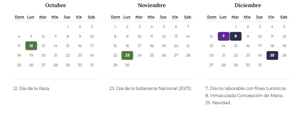 Solo quedan feriados en octubre, noviembre y diciembre de 2026 Solo quedan feriados en octubre, noviembre y diciembre de 2026