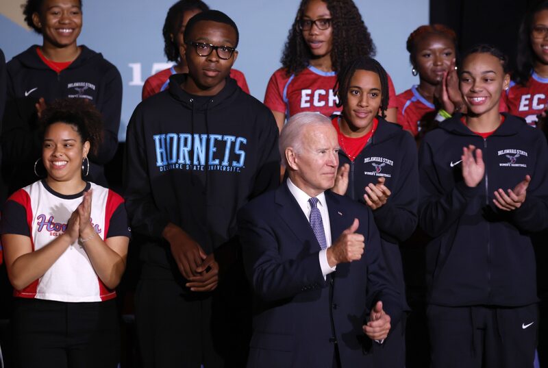 Joe Biden gives remarks on student debt relief at Delaware State University on October 21, 2022. Joe Biden gives remarks on student debt relief at Delaware State University on October 21, 2022.