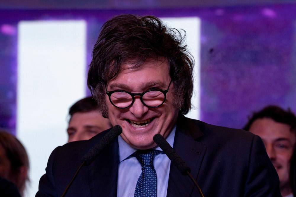 Javier Milei, la noche electoral en la sede del partido en Buenos Aires, Argentina, el domingo 22 de octubre de 2023. Foto: Anita Pouchard Serra/Bloomberg Javier Milei, la noche electoral en la sede del partido en Buenos Aires, Argentina, el domingo 22 de octubre de 2023. Foto: Anita Pouchard Serra/Bloomberg