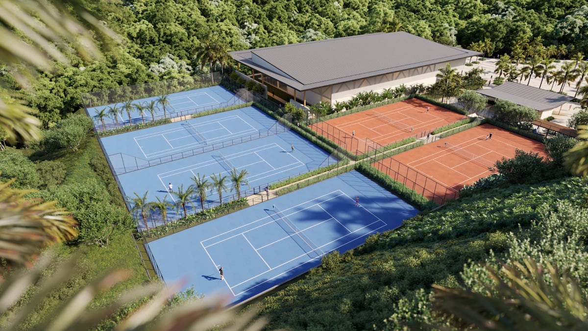 Quadras de saibro e piso rápido do Reserva Beach Club, em Alphaville. A hora de quadra alugada em São Paulo custa entre R$ 150 e R$ 200, valor que, segundo o CEO da BR Soho, Maurício Gariglia, não sustenta uma operação isolada de tênis na região metropolitana. (Divulgação/BR Soho