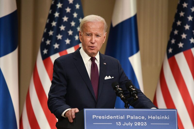 El presidente de EE.UU., Joe Biden, durante una rueda de prensa en la Cumbre de Líderes Nórdicos-EE.UU. en Helsinki, Finlandia, el jueves 13 de julio de 2023. El presidente de EE.UU., Joe Biden, durante una rueda de prensa en la Cumbre de Líderes Nórdicos-EE.UU. en Helsinki, Finlandia, el jueves 13 de julio de 2023.
