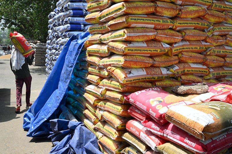 Sacks of wheat grain at a wholesale market in Ghaziabad, India. Sacks of wheat grain at a wholesale market in Ghaziabad, India.