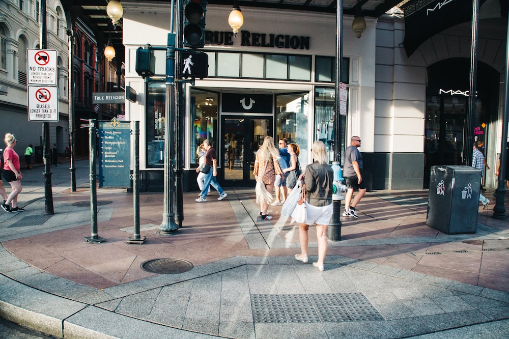 Shopping on Canal street, located between the French Quarter and the Central Business District. Shopping on Canal street, located between the French Quarter and the Central Business District.