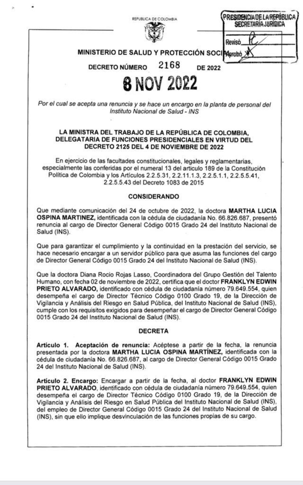 Decreto 2168 de 2022 Decreto 2168 de 2022