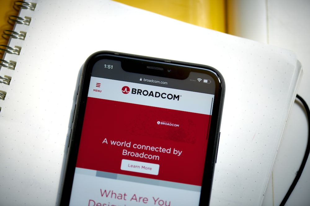 The Broadcom website on a smartphone arranged in New York, US, on Friday, Aug. 18, 2023. Broadcom Inc. is scheduled to release earnings figures on August 31. Photographer: Gabby Jones/Bloomberg The Broadcom website on a smartphone arranged in New York, US, on Friday, Aug. 18, 2023. Broadcom Inc. is scheduled to release earnings figures on August 31. Photographer: Gabby Jones/Bloomberg