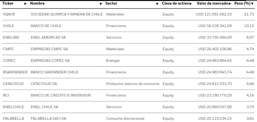 Principales holdings del ECH Principales holdings del ECH