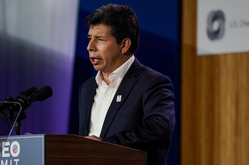 Pedro Castillo, presidente de Perú, habla durante la Cumbre de Directores Ejecutivos de las Américas organizada por la Cámara de Comercio de Estados Unidos en Los Ángeles, California, Estados Unidos, el miércoles 8 de junio de 2022. Fotógrafo: Kyle Grillot/Bloomberg Pedro Castillo, presidente de Perú, habla durante la Cumbre de Directores Ejecutivos de las Américas organizada por la Cámara de Comercio de Estados Unidos en Los Ángeles, California, Estados Unidos, el miércoles 8 de junio de 2022. Fotógrafo: Kyle Grillot/Bloomberg