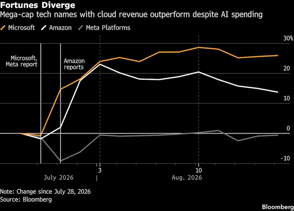 Fortunes Diverge | Mega-cap tech names with cloud revenue outperform despite AI spending Fortunes Diverge | Mega-cap tech names with cloud revenue outperform despite AI spending