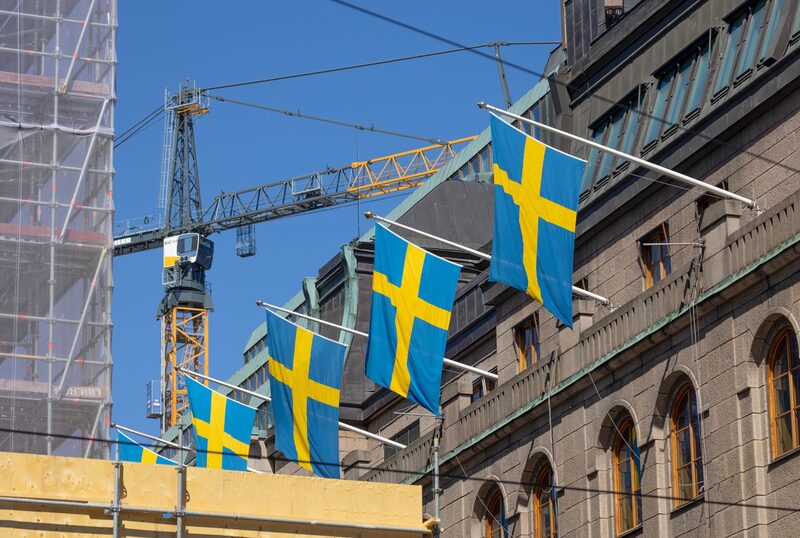 Swedish flags outside the Nordiska Kompaniet luxury department store in Stockholm, Sweden, on Tuesday, June 13, 2023. Photographer: Andrey Rudakov/Bloomberg Swedish flags outside the Nordiska Kompaniet luxury department store in Stockholm, Sweden, on Tuesday, June 13, 2023. Photographer: Andrey Rudakov/Bloomberg